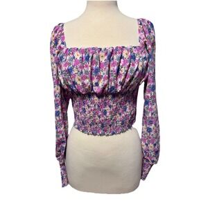 New NWT Women's Lavender Multi Smocked Floral Gigot Sleeve Top Size Medium‎